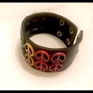 CUSTOMIZABLE LEATHER CUFF w/ removable Rainbow Peace Sign Charms